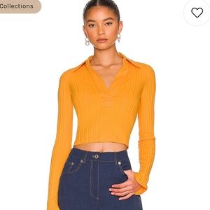 NEW: Helmut Lang Long Sleeve Crop Polo in Apricot Size XS